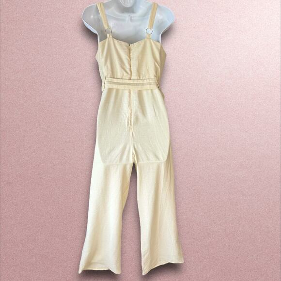WISH Frida Sleeveless Crossover V Neck Belted Wide Leg Jumpsuit Size S Beige - Picture 3 of 16